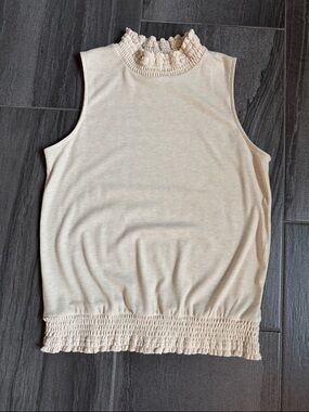 Evereve Cream Smocked High Neck Tank
